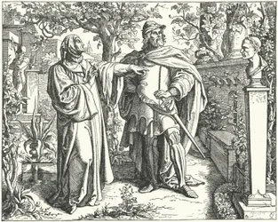 De Heilige Roomse Keizer Karel IV met de Italiaanse Renaissance dichter Petrarca, 14e Eeuw